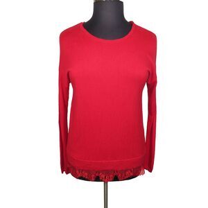 Lane Bryant Red Lace Trimmed Long Sleeve Lightweight Sweater Plus Size 14-16
